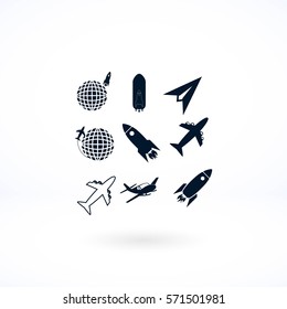 Earth and rockets icon, flat design best vector icon