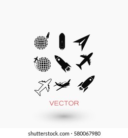 Earth and rockets icon, flat design best vector icon