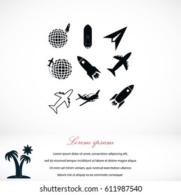 Earth and rockets icon, flat design best vector icon