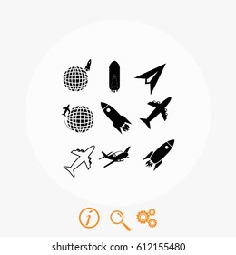 Earth and rockets icon, flat design best vector icon