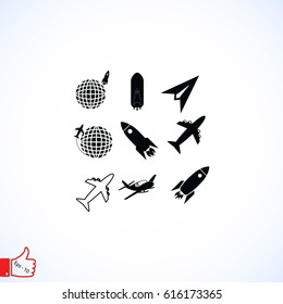 Earth and rockets icon, flat design best vector icon