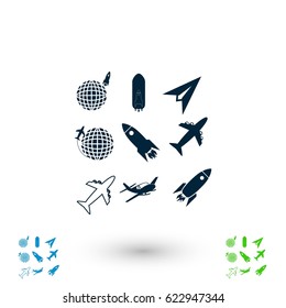 Earth and rockets icon, flat design best vector icon