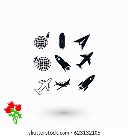 Earth and rockets icon, flat design best vector icon
