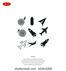 Earth and rockets icon, flat design best vector icon