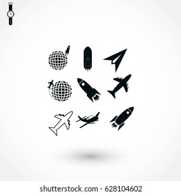 Earth and rockets icon, flat design best vector icon