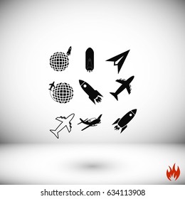 Earth and rockets icon, flat design best vector icon