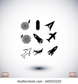 Earth and rockets icon, flat design best vector icon
