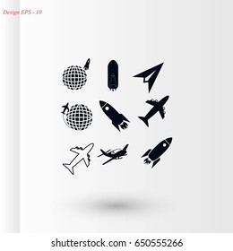 Earth and rockets icon, flat design best vector icon