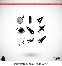 Earth and rockets icon, flat design best vector icon
