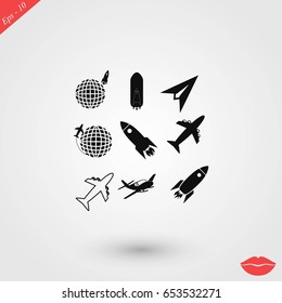 Earth and rockets icon, flat design best vector icon