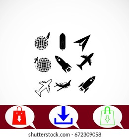 Earth and rockets icon, flat design best vector icon