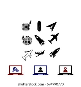 Earth and rockets icon, flat design best vector icon