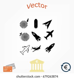 Earth and rockets icon, flat design best vector icon