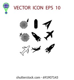 Earth and rockets icon, flat design best vector icon