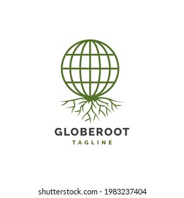 Earth with roots logo illustration vector template