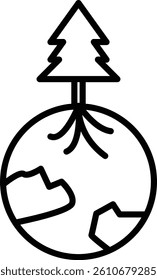 Earth with Roots Vector Line Icon Design