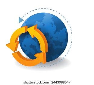 Earth rotation circle flat isometric 3d illustration