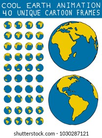 Earth Rotation, Globe Animation, Planet Isolated In Vector