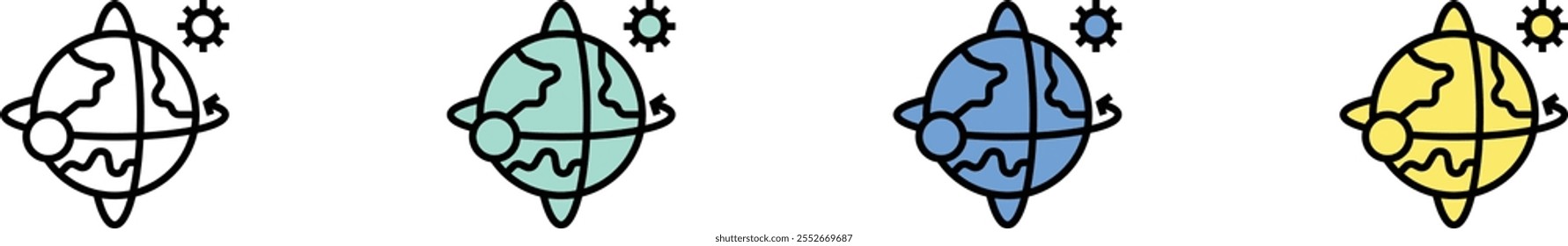 earth rotation icon. Outline, Green, Blue and Yellow Style Design Isolated On White Background