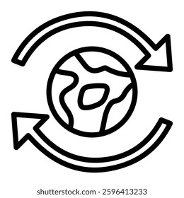 Earth Rotation Vector Line Icon Design