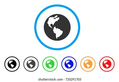 Earth rounded icon. Style is a flat earth gray symbol inside light blue circle with black, gray, green, blue, red, orange variants. Vector designed for web and software interfaces.