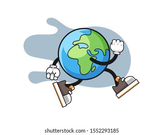 Earth run cartoon. Mascot Character vector.
