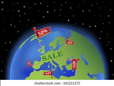 earth with sale banner in Europe