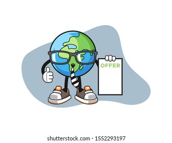 Earth salesman cartoon. Mascot Character vector.