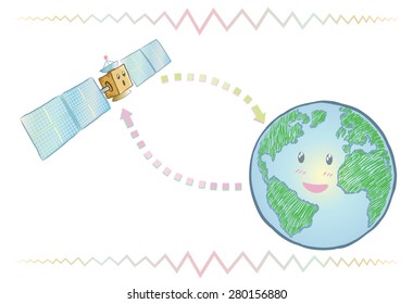 Earth and satellite. drawing vector