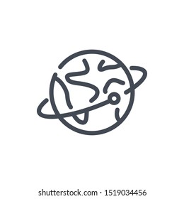 Earth with satellite line icon. Planet with orbit vector outline sign.