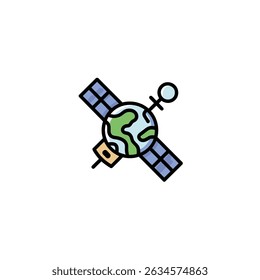 Earth satellite orbits planet in space digital illustration