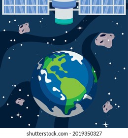 earth and satellite at universe space