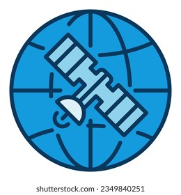 Earth and Satellite vector Satellite Internet Access concept blue creative icon or logo element