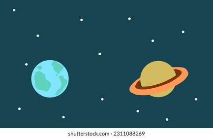 Earth and saturn simple vector illustration. Perfect for illustrations, backgrounds and design materials