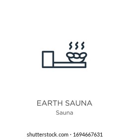 Earth sauna icon. Thin linear earth sauna outline icon isolated on white background from sauna collection. Line vector sign, symbol for web and mobile