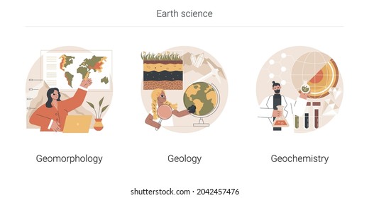 Earth Science Abstract Concept Vector Illustration Set. Geomorphology And Geology, Organic Geochemistry, Minerals Research, Landscape Formation, Petroleum Research, Soil Exploration Abstract Metaphor.