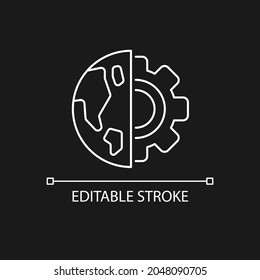 Earth science white linear icon for dark theme. Environment inestigation. World exploration. Thin line customizable illustration. Isolated vector contour symbol for night mode. Editable stroke
