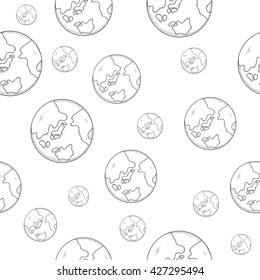 Earth seamless pattern. Monochrome. Line.