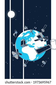 the earth seen from space surrounded by telecommunication satellites