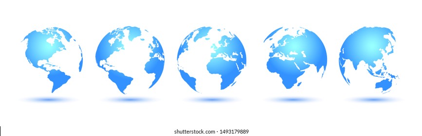 Earth set 3D Globes with World Maps - stock vector