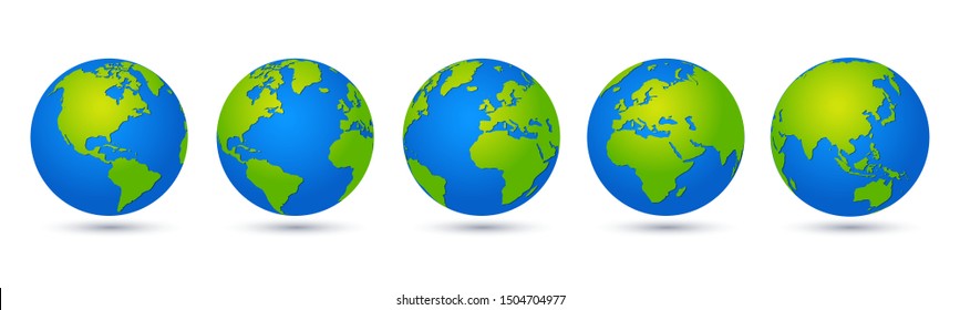 Earth set 3D Globes with World Maps - vector