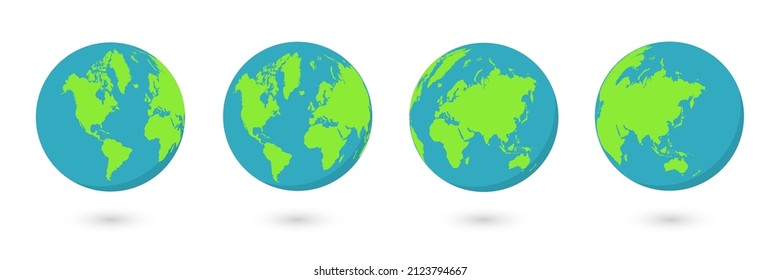 Erde. Satz von globalförmigen Weltkarten. Planet mit Kontinenten
