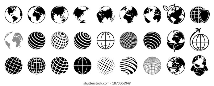 Earth set icons, Globes with World Maps, set Earth globe hemispheres with continents - stock vector