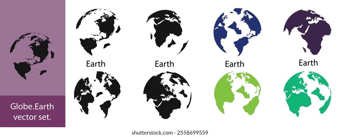 Earth set icons, Globes with World Maps, set Earth globe hemispheres with continents vector