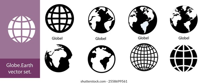 Earth set icons, Globes with World Maps, set Earth globe hemispheres with continents vector