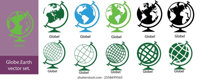 Earth set icons, Globes with World Maps, set Earth globe hemispheres with continents vector