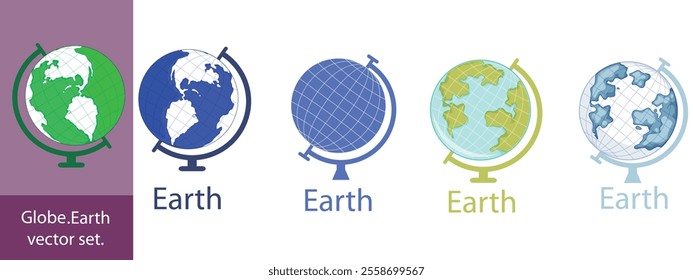 Earth set icons, Globes with World Maps, set Earth globe hemispheres with continents vector