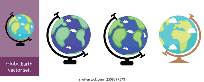 Earth set icons, Globes with World Maps, set Earth globe hemispheres with continents vector