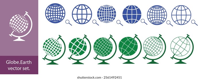 Earth set icons, Globes with World Maps, set Earth globe hemispheres with continents vector