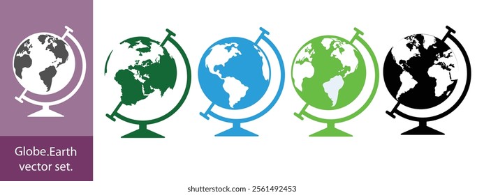 Earth set icons, Globes with World Maps, set Earth globe hemispheres with continents vector